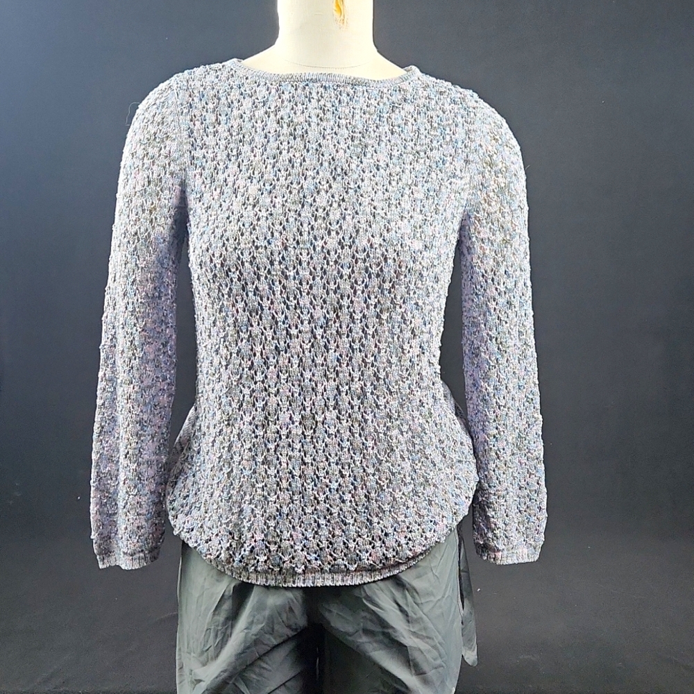 Jones New York - Women's Lightweight Knit Sweater - Gray/Blue/Pink- Size M